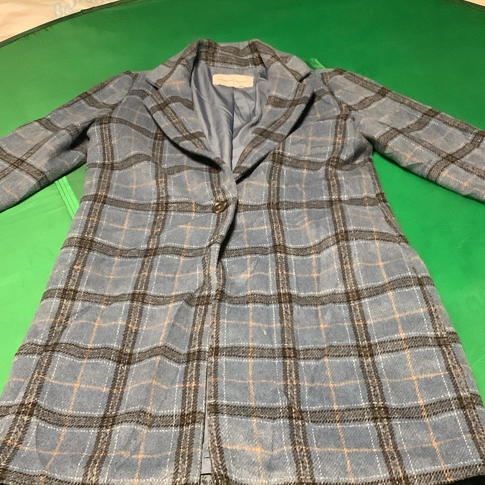 cupcakes & cashmere Light Blue Plaid Blazer